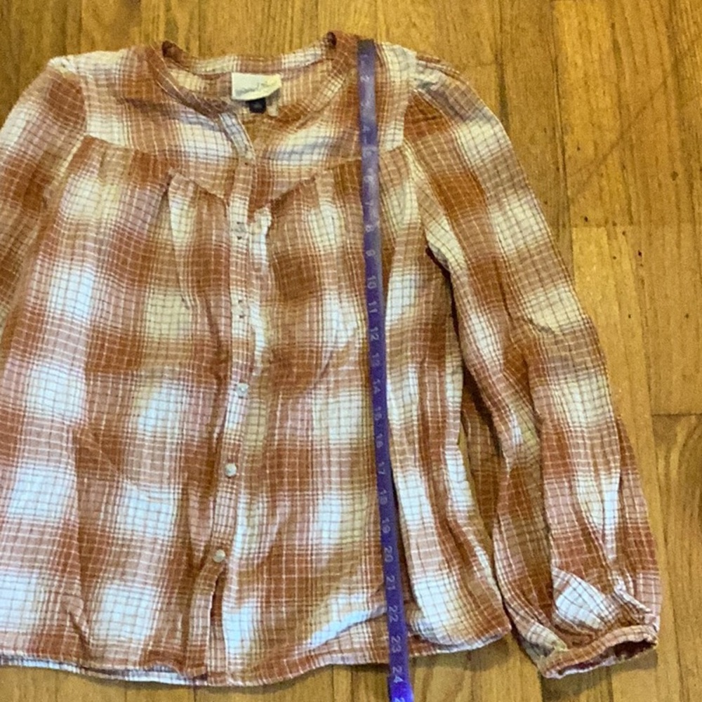 Universal Thread Rust Colored button front plaid cotton gauze shirt size xsmall - Picture 9 of 10
